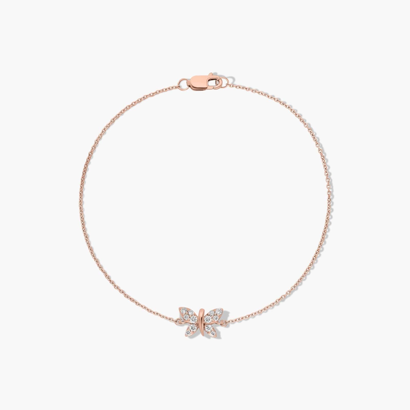 14K Rose Gold Dainty Diamonds Pavé Butterfly Bracelet