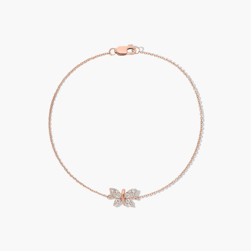 14K Rose Gold Dainty Diamonds Pavé Butterfly Bracelet