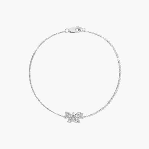 14K White Gold Dainty Diamonds Pavé Butterfly Bracelet