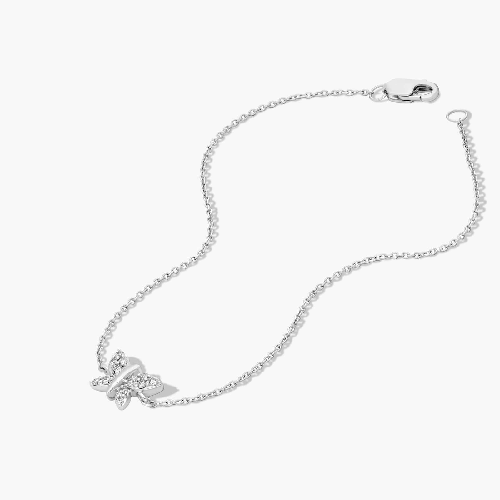 14K White Gold Dainty Diamonds Pavé Butterfly Bracelet
