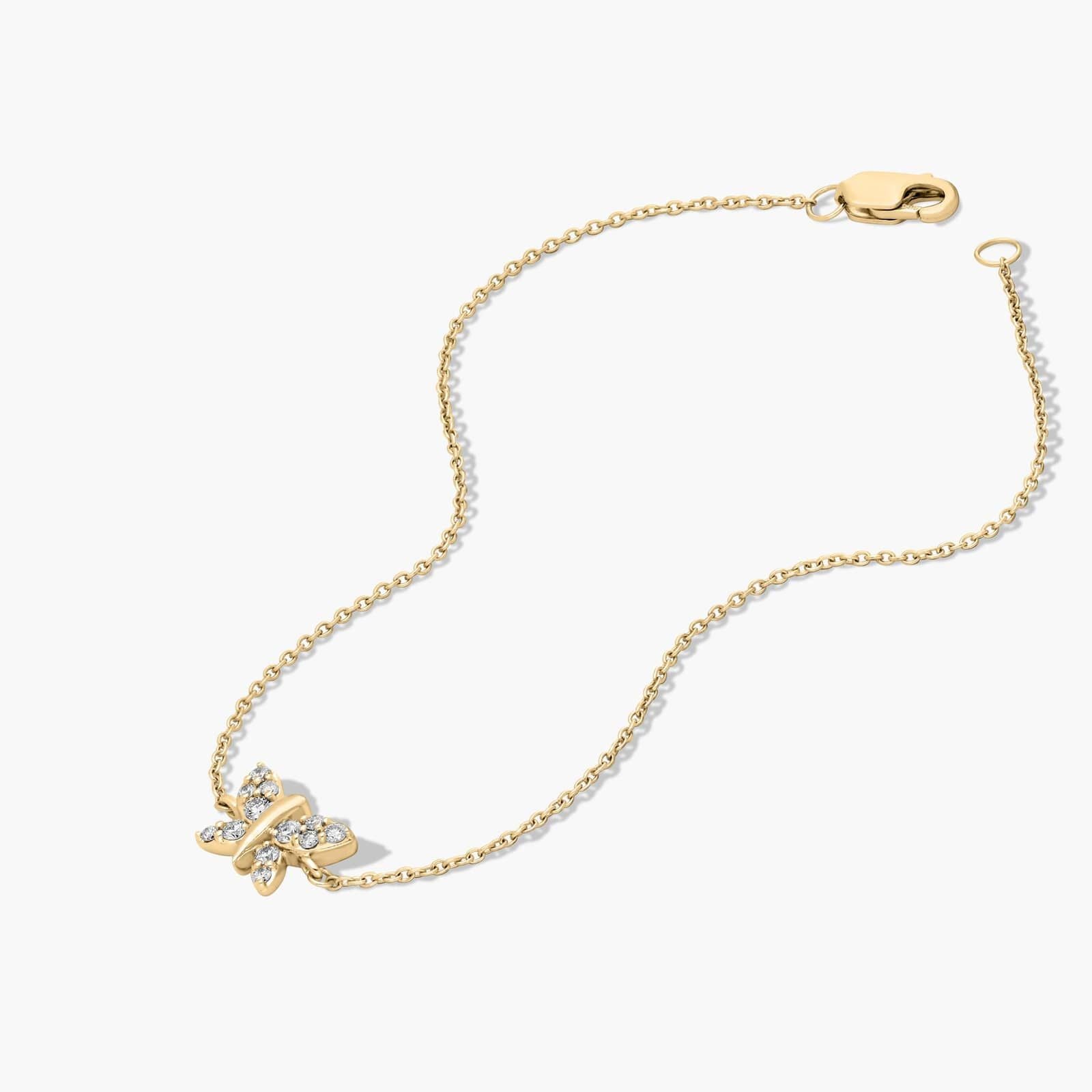 14K Yellow Gold Dainty Diamonds Pavé Butterfly Bracelet