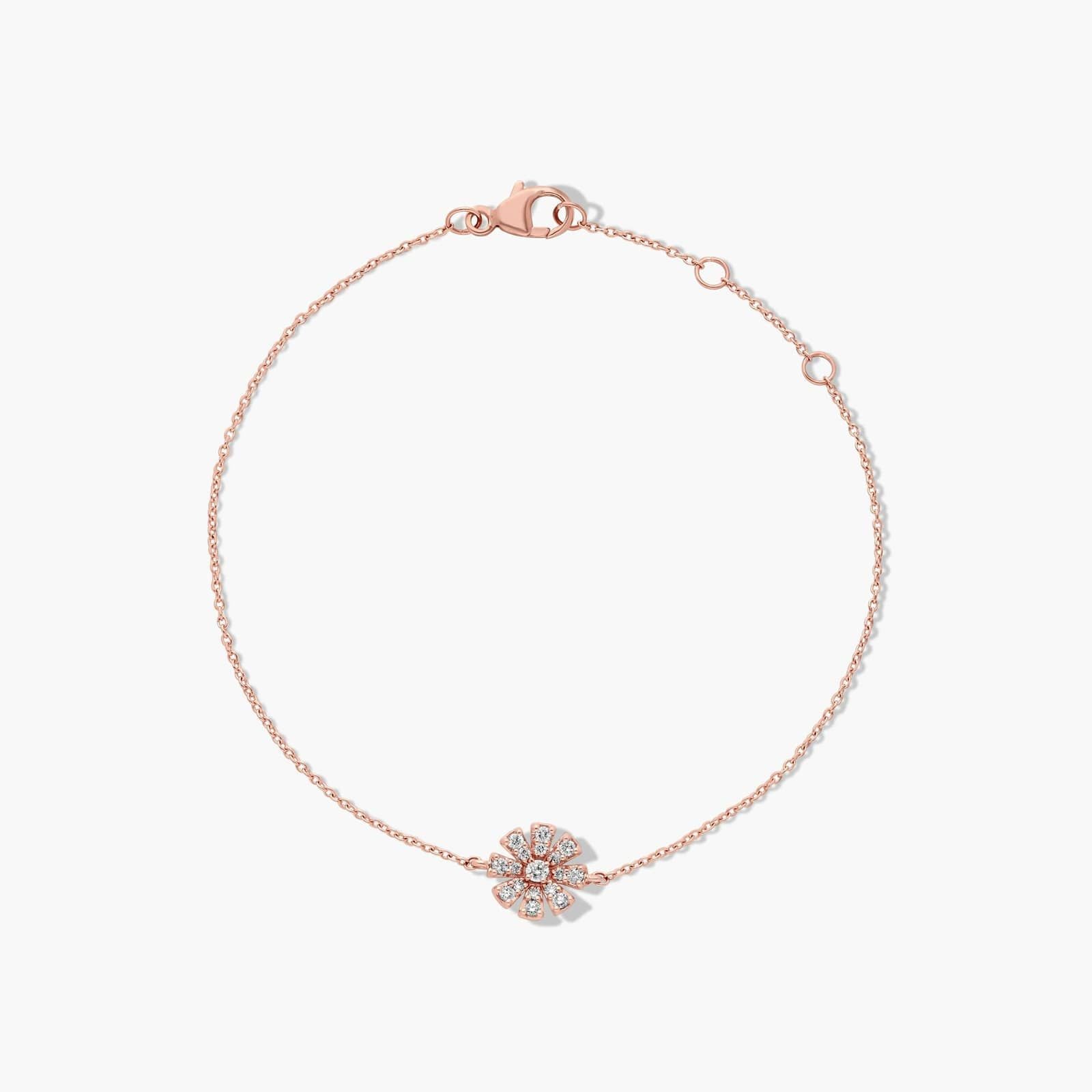 14K Rose Gold Dainty Diamonds Pavé Flower Bracelet