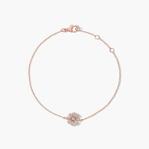 14K Rose Gold Dainty Diamonds Pavé Flower Bracelet