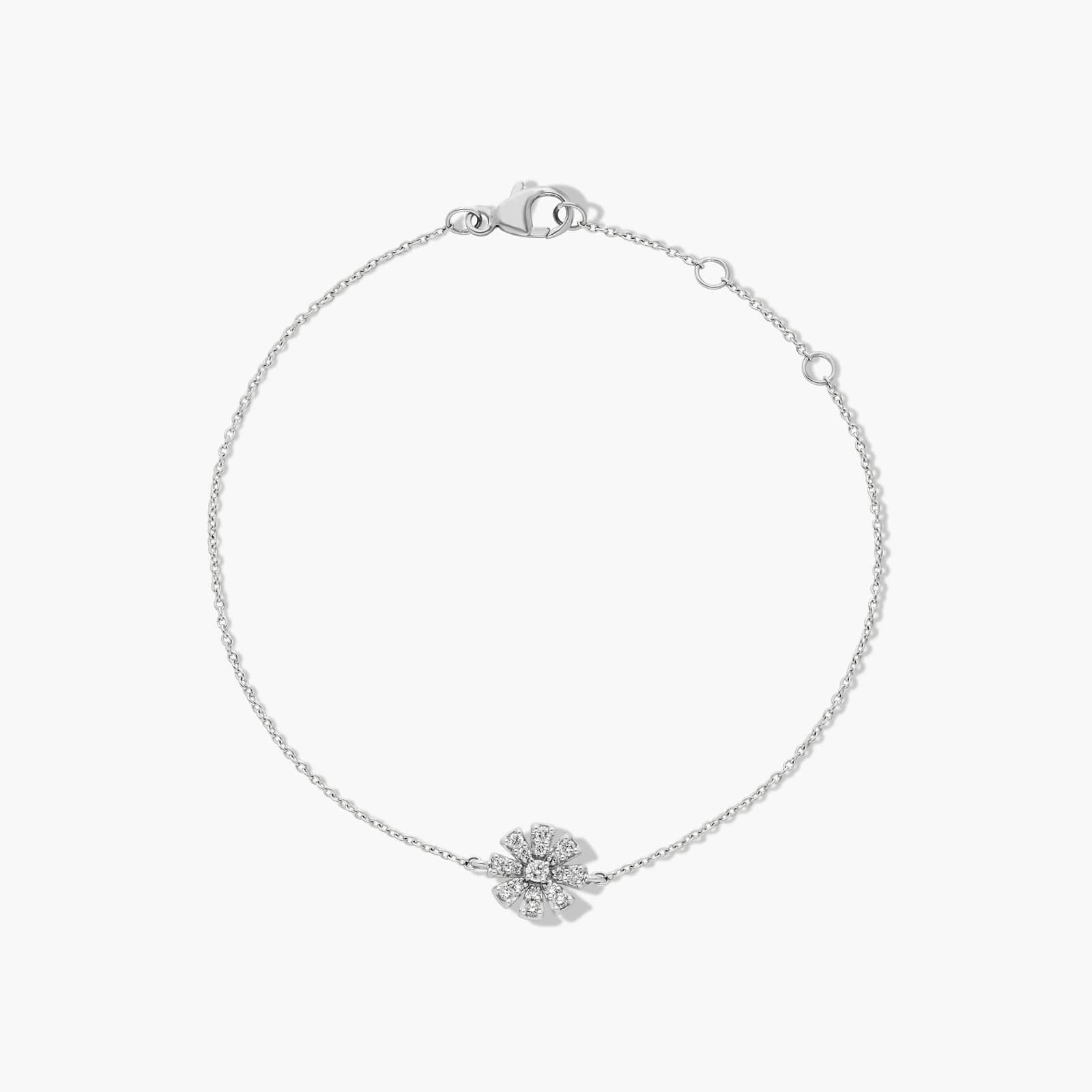 14K White Gold Dainty Diamonds Pavé Flower Bracelet