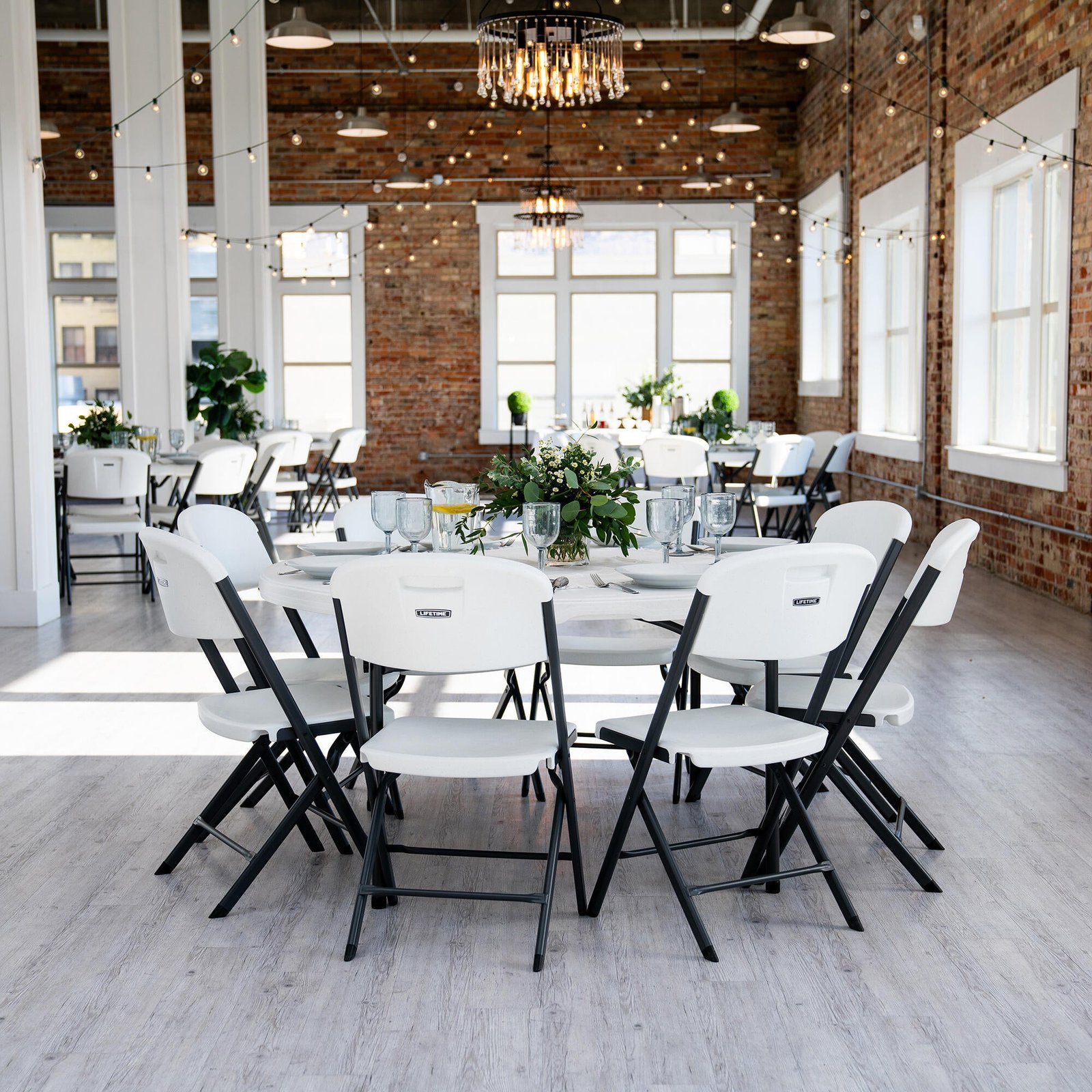 1f8a8a80-83c3-4a7b-8b4f-40335a2b6db3 Lifetime 60-Inch Round Stacking Tables (4) and Chair (32) Combo