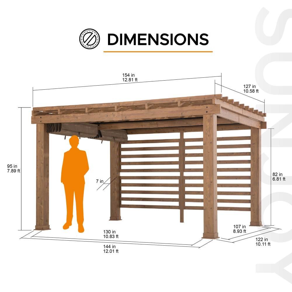 4.A106009500Sizewithdimension SUNJOY 11x13 Backyard Aluminum Pergola with Retractable Sling Canopy