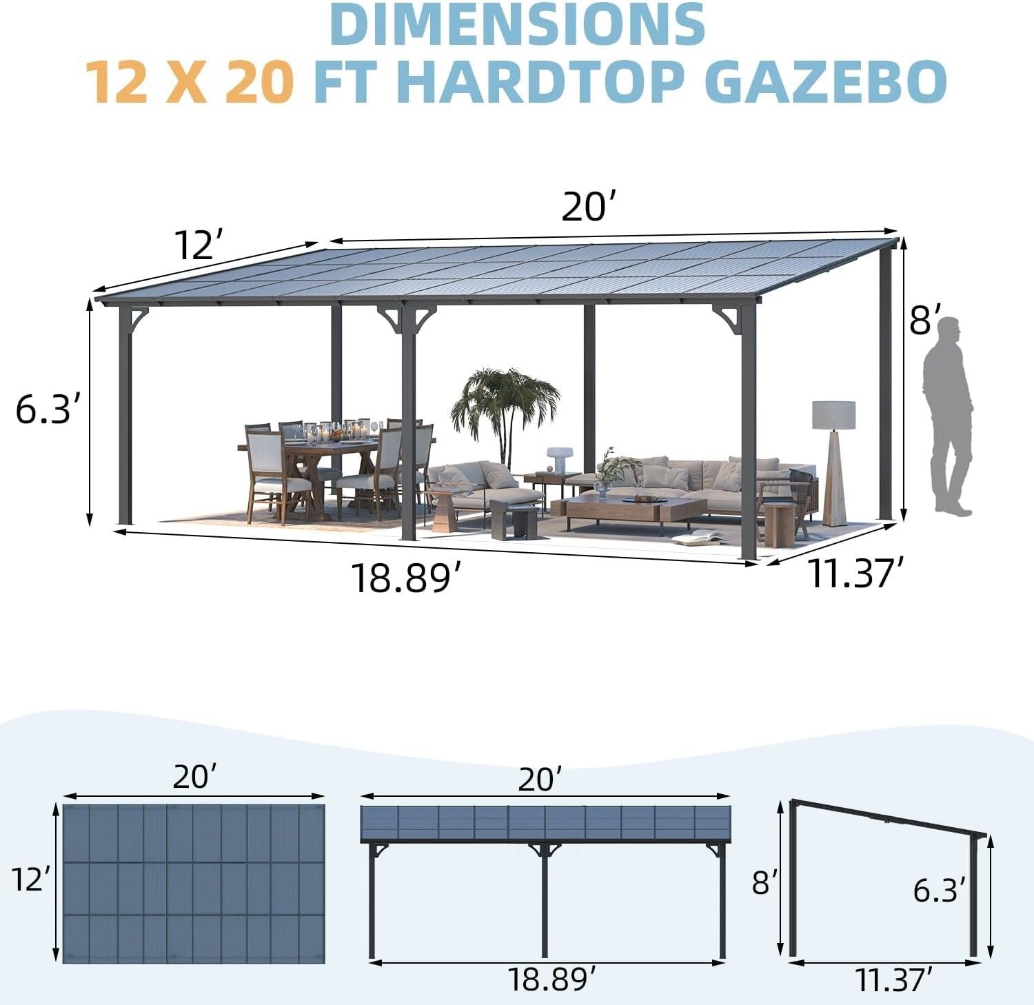 61SJP0ZnnPL._AC_SL1500 Aecojoy 20’x12′ Wall Mounted Gazebos Pergola