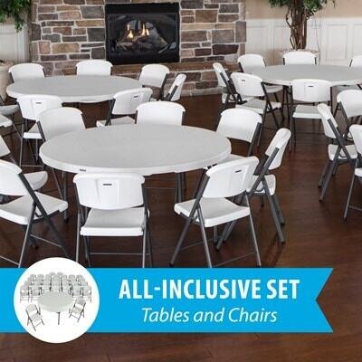 69c9e41f-84d7-4934-b429-708ba434169b Lifetime 60-Inch Round Stacking Tables (4) and Chair (32) Combo