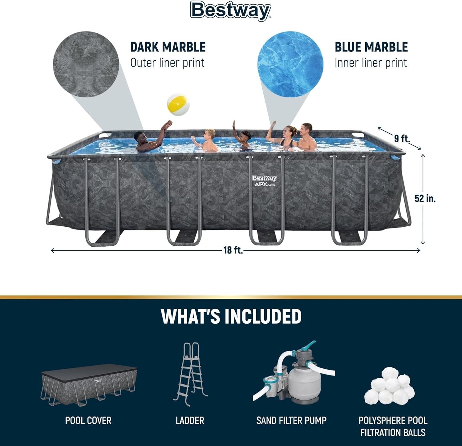 715XQFa677L._AC_SL1500 Bestway APX 365 18′ x 9′ x 52″ Rectangular Above Ground Swimming Pool