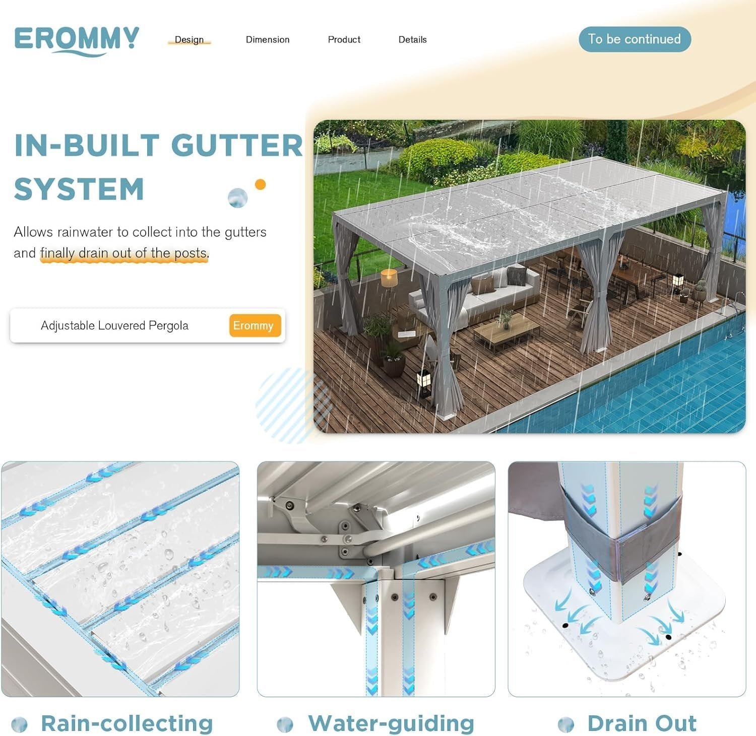 812GU7A4K9L._AC_SL1500 Erommy Outdoor Louvered Pergola Gazebo with Adjustable Aluminum Rainproof Roof