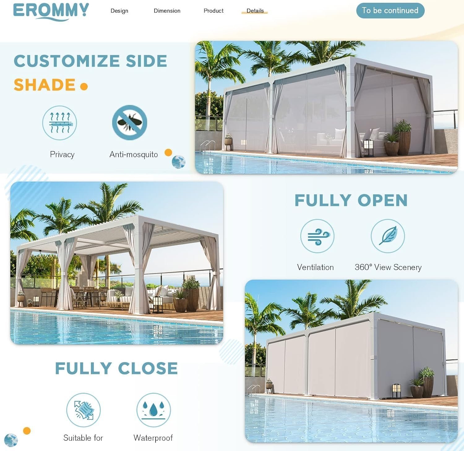 81BIiCCSDFL._AC_SL1500 Erommy Outdoor Louvered Pergola Gazebo with Adjustable Aluminum Rainproof Roof