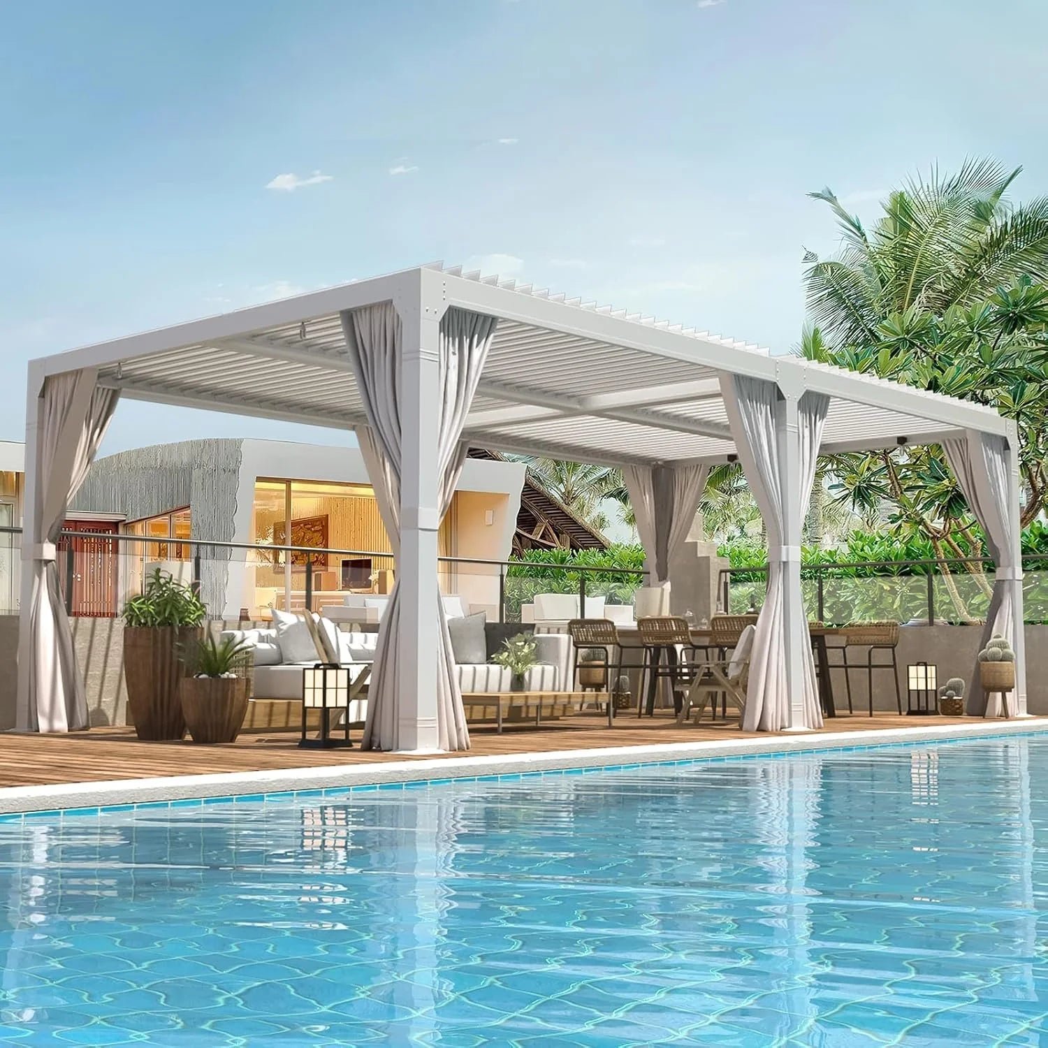 81MEDm0TgxL._AC_SL1500 Erommy Outdoor Louvered Pergola Gazebo with Adjustable Aluminum Rainproof Roof