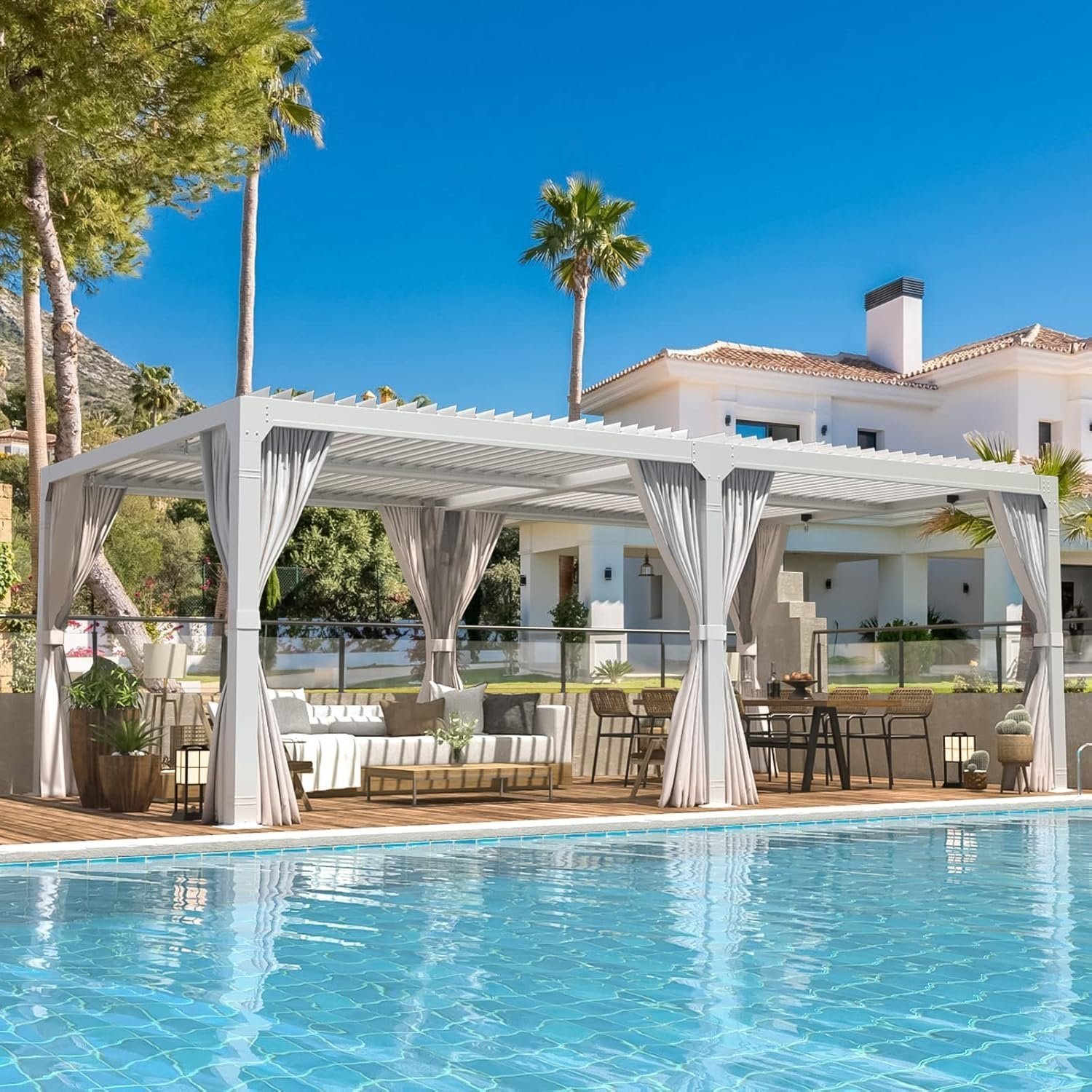 81R4BxmzwQL._AC_SL1500 Erommy Outdoor Louvered Pergola Gazebo with Adjustable Aluminum Rainproof Roof