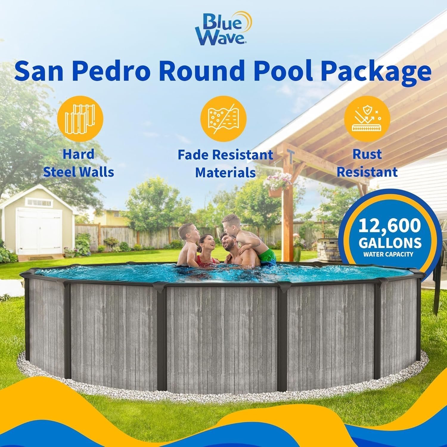 81XNW7QqMVL._AC_SL1500 Blue Wave San Pedro 24-ft Round 52-in Deep 6-in Top Rail Above Ground Steel Wall Swimming Pool