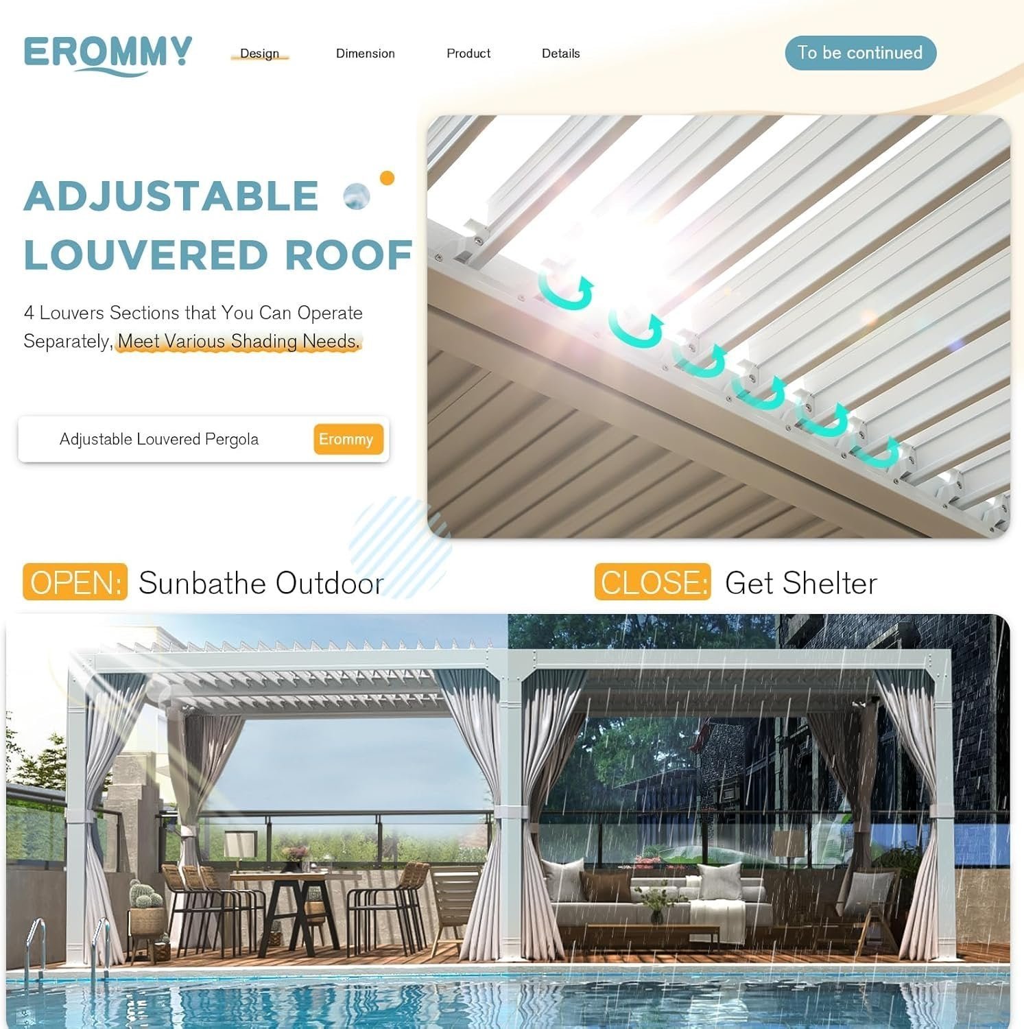 81oNzHsXuqL._AC_SL1500 Erommy Outdoor Louvered Pergola Gazebo with Adjustable Aluminum Rainproof Roof