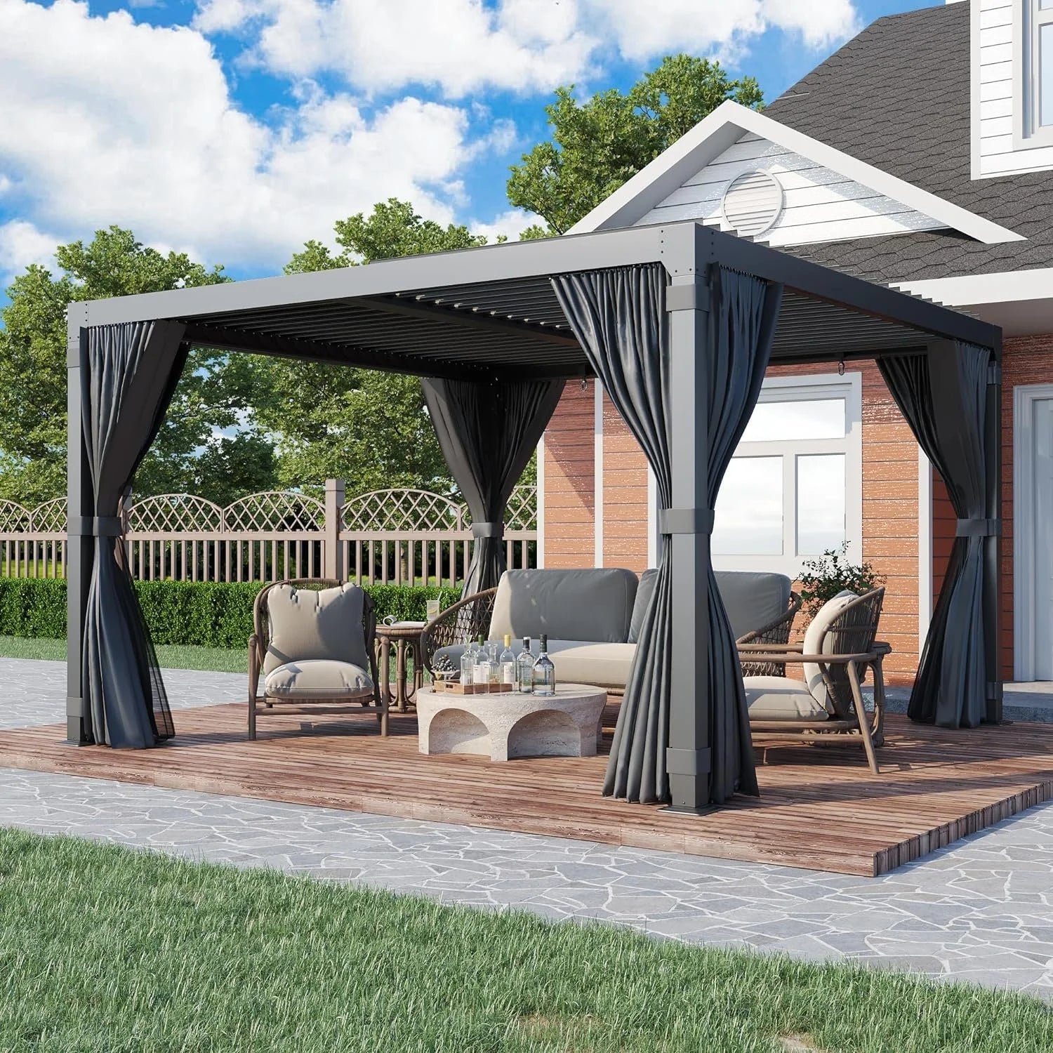 91F7HhTB6hL._AC_SL1500 EROMMY 10 ft. W x 10 ft. D Outdoor Louvered Pergola