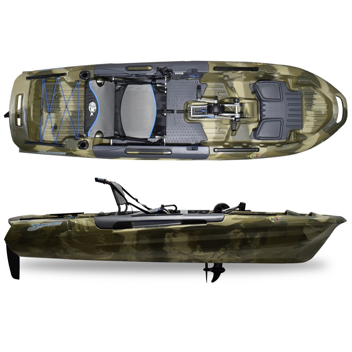 944-1 3 Waters Big Fish 108′ Length Urban Camo Pro Fish Pedal Drive Cathedral Hull