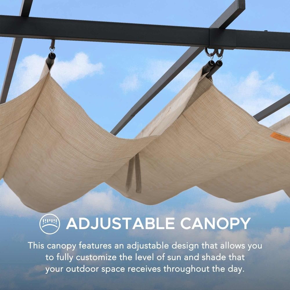 A106005600_9x12_Steel_Retractable_Pergola_Adjustable SUNJOY 9x12 Steel Retractable Pergola with Beige Roof for Backyard