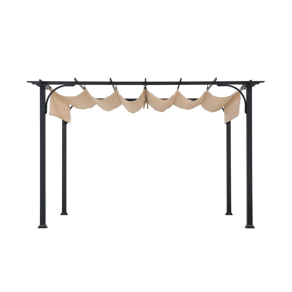 A106005600_9x12_Steel_Retractable_Pergola_Overall SUNJOY 9x12 Steel Retractable Pergola with Beige Roof for Backyard