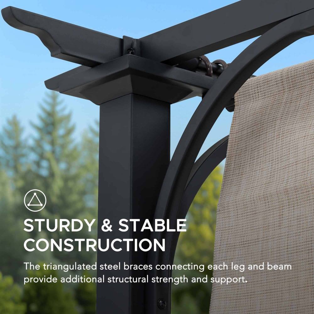A106005600_9x12_Steel_Retractable_Pergola_Sturdy SUNJOY 9x12 Steel Retractable Pergola with Beige Roof for Backyard