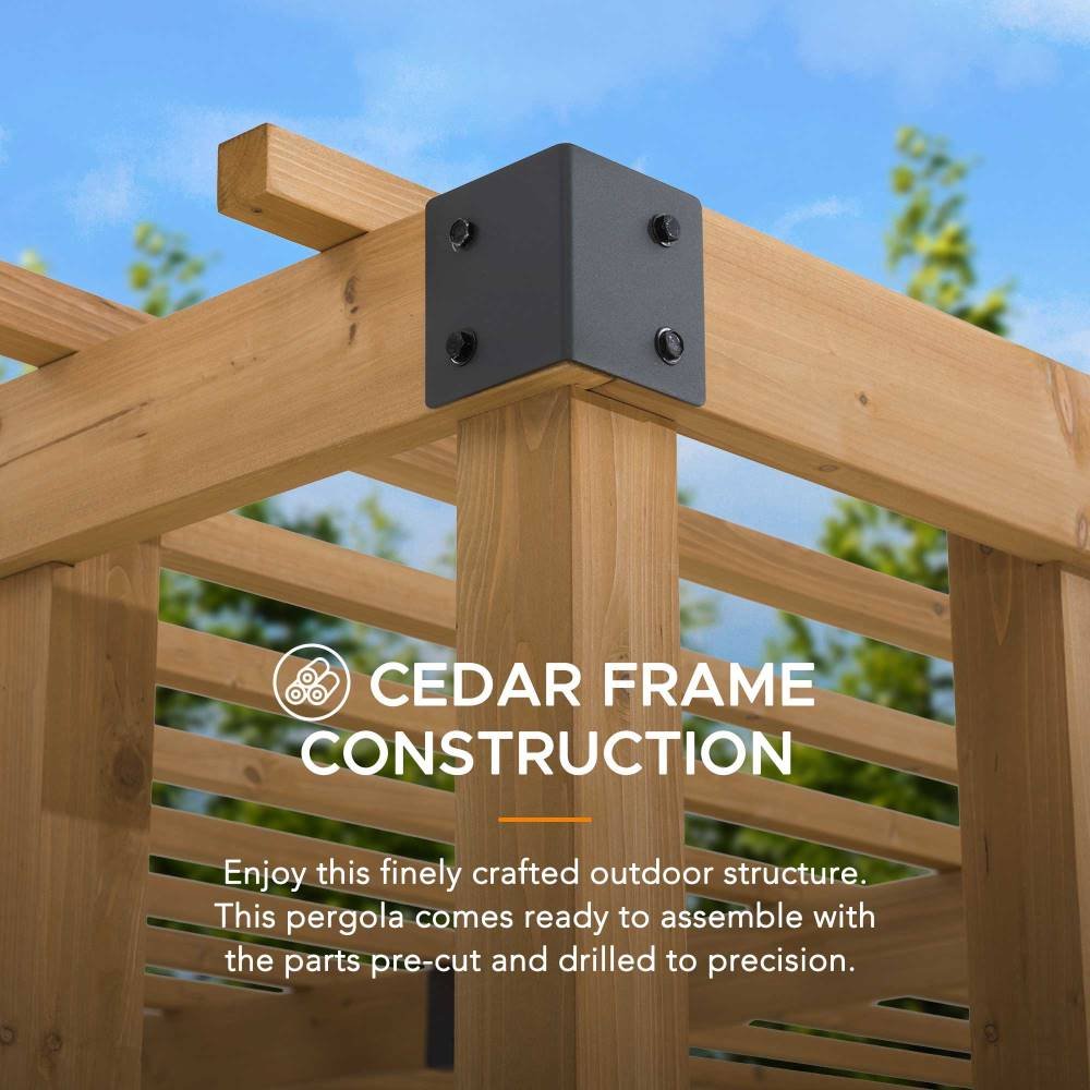 A106007900_10x10_Wooden_Pergola_Construction SUNJOY 10x10 Wooden Pergola with Privacy Screen & Hanging Planters