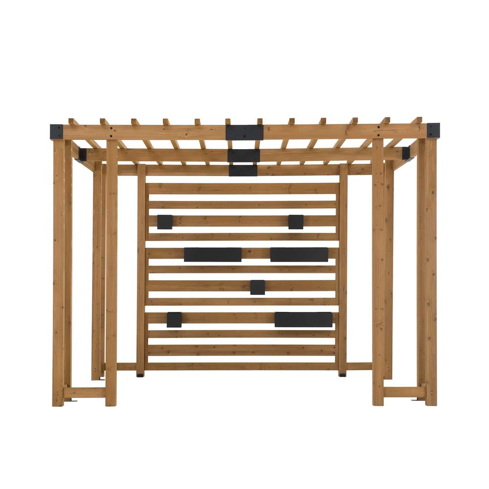A106007900_10x10_Wooden_Pergola_Overall SUNJOY 10x10 Wooden Pergola with Privacy Screen & Hanging Planters