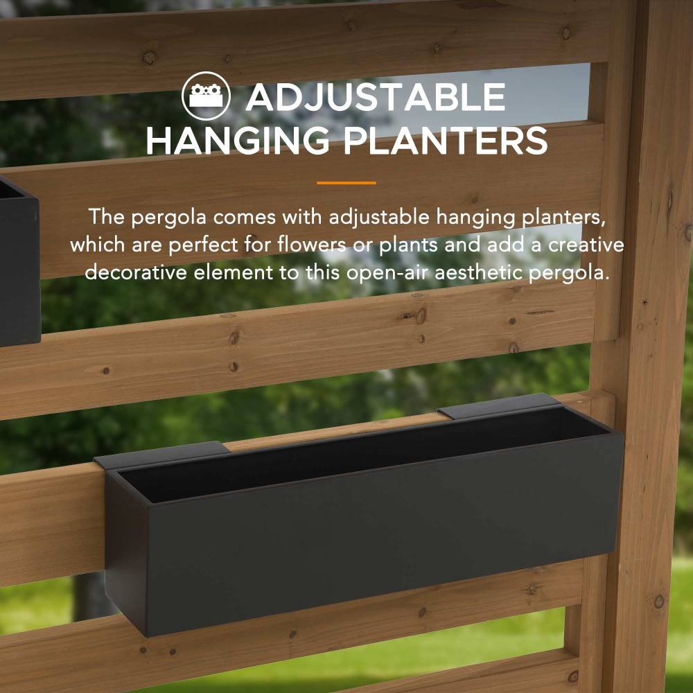 A106007900_10x10_Wooden_Pergola_Planters SUNJOY 10x10 Wooden Pergola with Privacy Screen & Hanging Planters