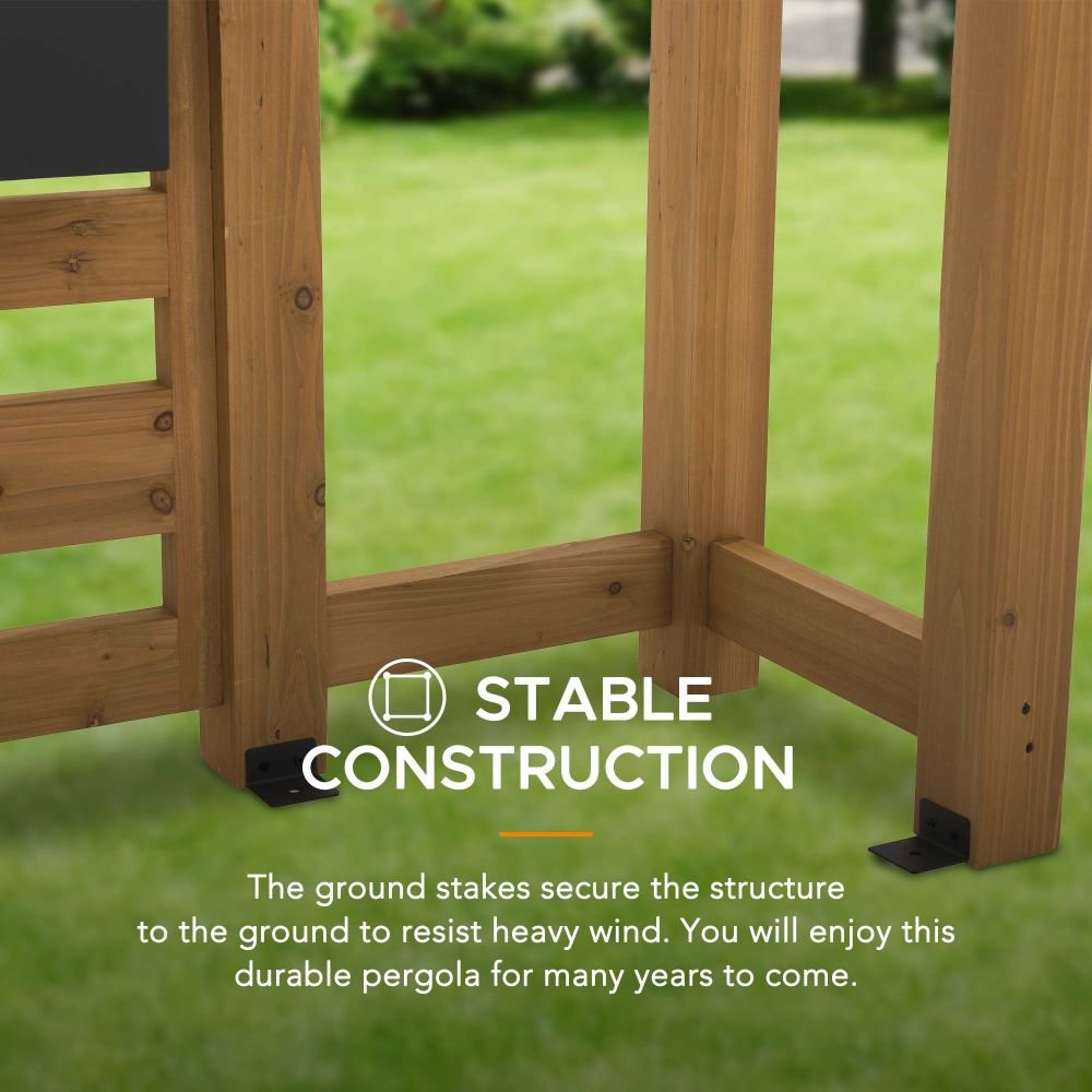 A106007900_10x10_Wooden_Pergola_Stable SUNJOY 10x10 Wooden Pergola with Privacy Screen & Hanging Planters