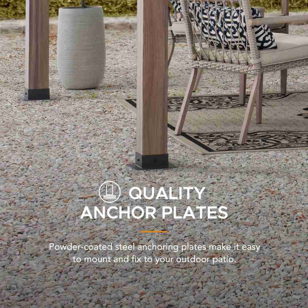 A106008100_10x12_Modern_Metal_Pergola_Kit_Anchor SUNJOY 10x12 Modern Metal Pergola Kit with Nature Wood Grain Finish