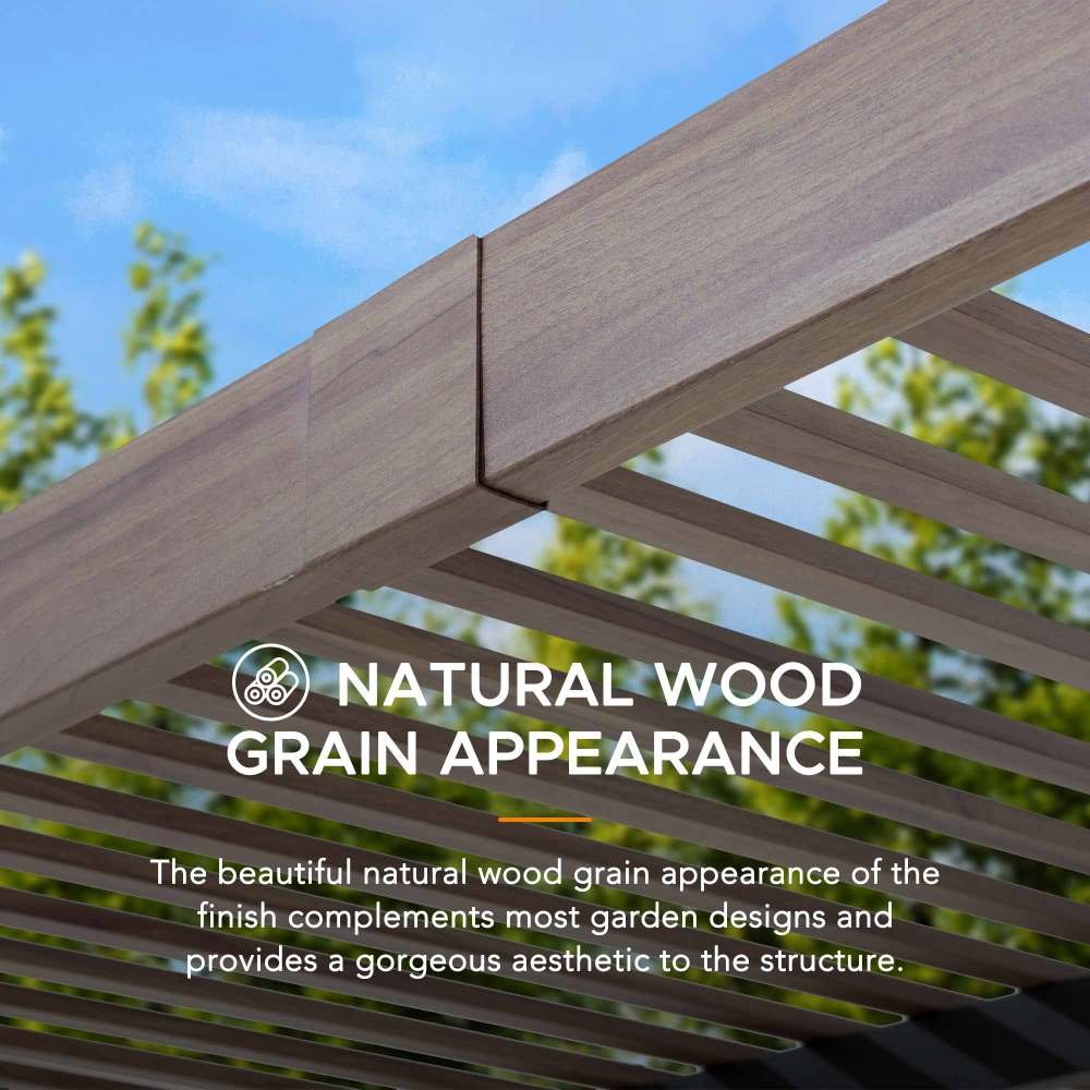 A106008100_10x12_Modern_Metal_Pergola_Kit_Wood SUNJOY 10x12 Modern Metal Pergola Kit with Nature Wood Grain Finish
