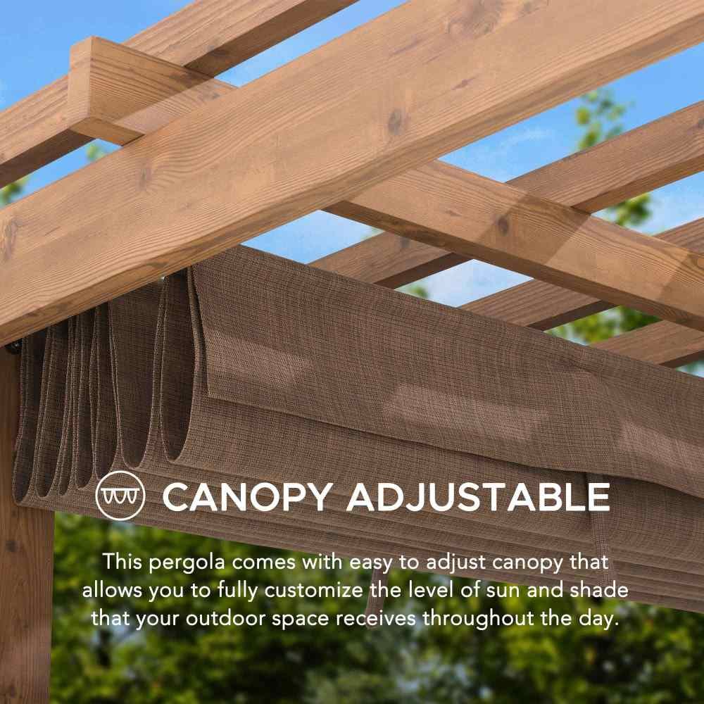 A106009500-roof SUNJOY 11x13 Backyard Aluminum Pergola with Retractable Sling Canopy