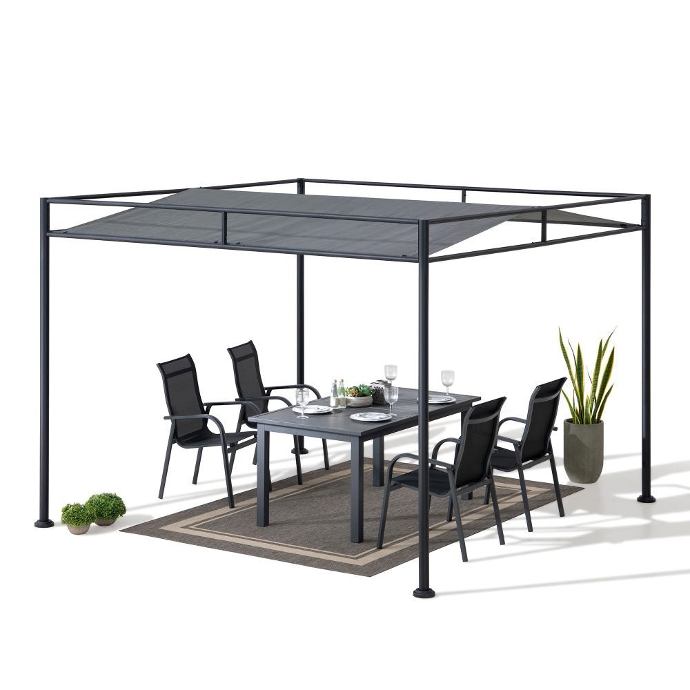 A106024803_10x10_Metal_Pergola_Overall SUNJOY 10x10 Darkeford Metal Pergola with Sling Fabric Canopy - Black
