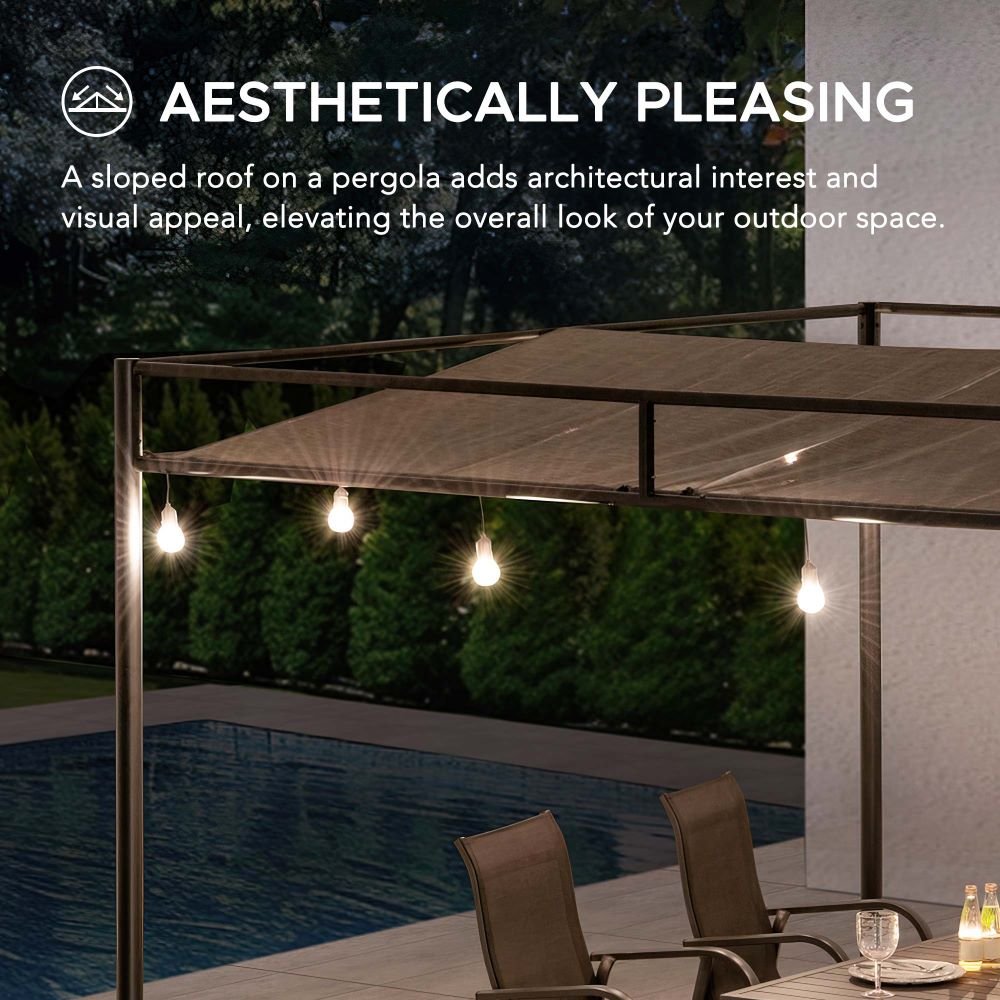 A106024803_10x10_Metal_Pergola_Sloped_Roof SUNJOY 10x10 Darkeford Metal Pergola with Sling Fabric Canopy - Black