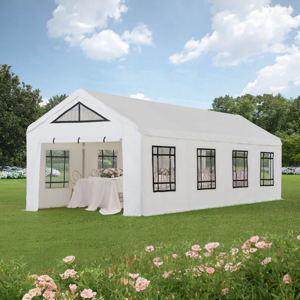 A110001700_12x30_Sundale_Party_Tent_day SUNJOY 12x30 Sundale Party Tent with 8 Removable PE Windows and 2 Roll-up Side Walls