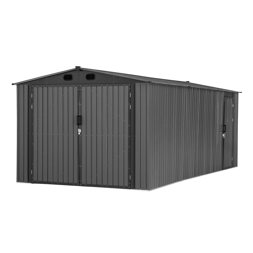 A110006600_10x20_Outdoor_Storage_Sheds_Dark_Gray SUNJOY 10x20 Storage Shed Kits with Lockable Doors and Vents - Dark Gray