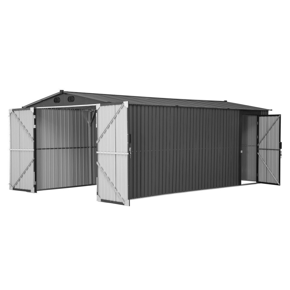 A110006600_10x20_Outdoor_Storage_Sheds_Doors SUNJOY 10x20 Storage Shed Kits with Lockable Doors and Vents - Dark Gray