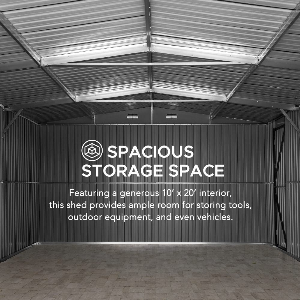 A110006600_10x20_Outdoor_Storage_Sheds_Spacious SUNJOY 10x20 Storage Shed Kits with Lockable Doors and Vents - Dark Gray