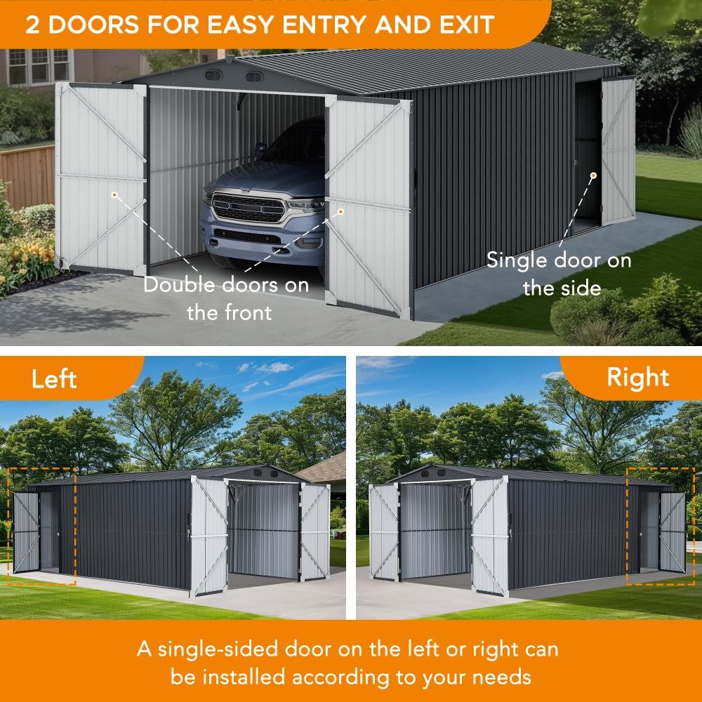 A110006600_10x20_Outdoor_Storage_Sheds_doors_2 SUNJOY 10x20 Storage Shed Kits with Lockable Doors and Vents - Dark Gray