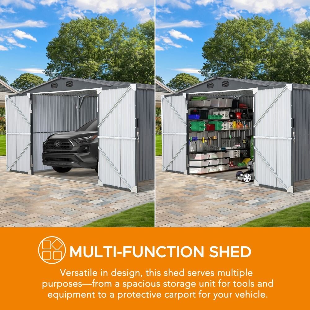 A110006600_10x20_Outdoor_Storage_Sheds_function SUNJOY 10x20 Storage Shed Kits with Lockable Doors and Vents - Dark Gray