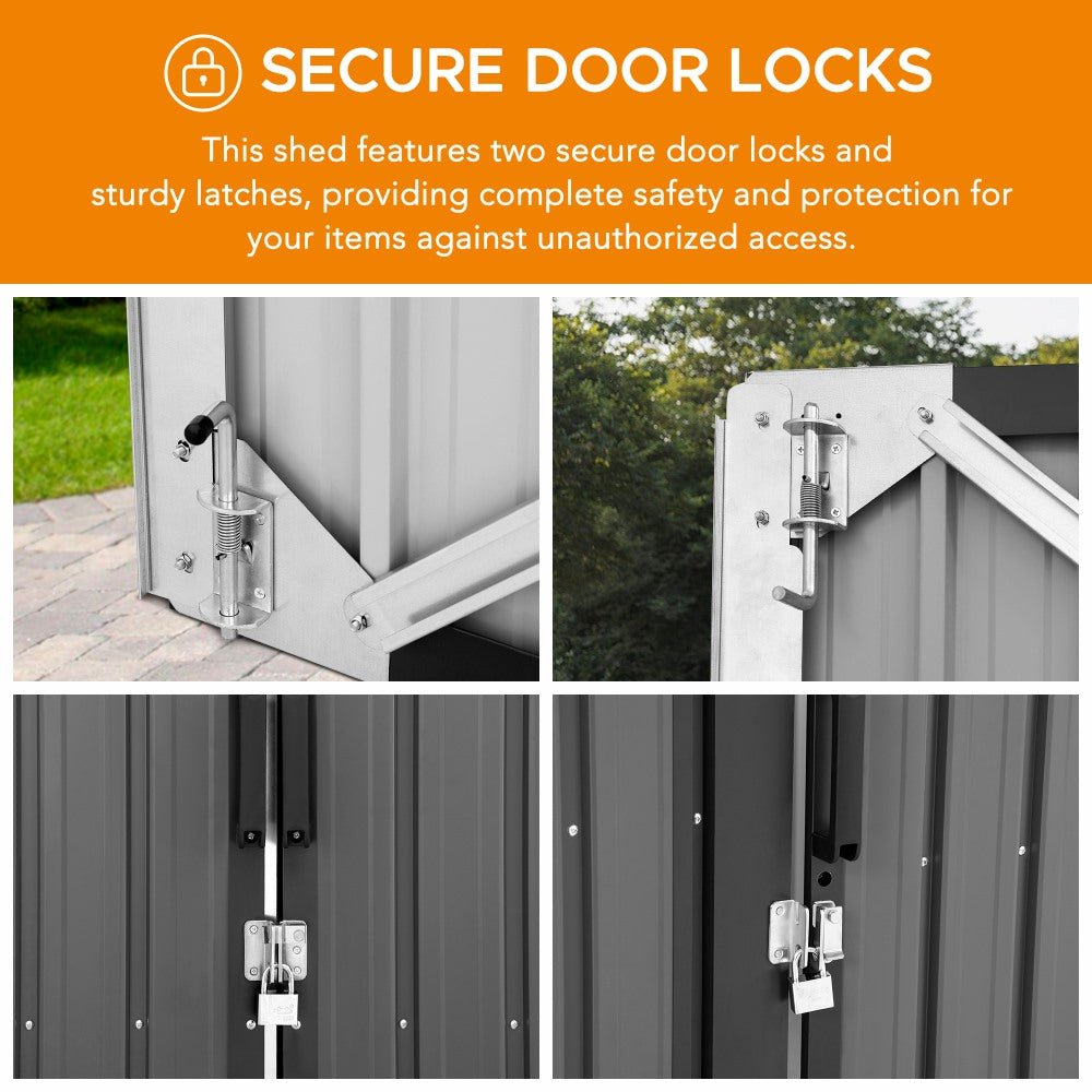 A110006600_10x20_Outdoor_Storage_Sheds_locks SUNJOY 10x20 Storage Shed Kits with Lockable Doors and Vents - Dark Gray