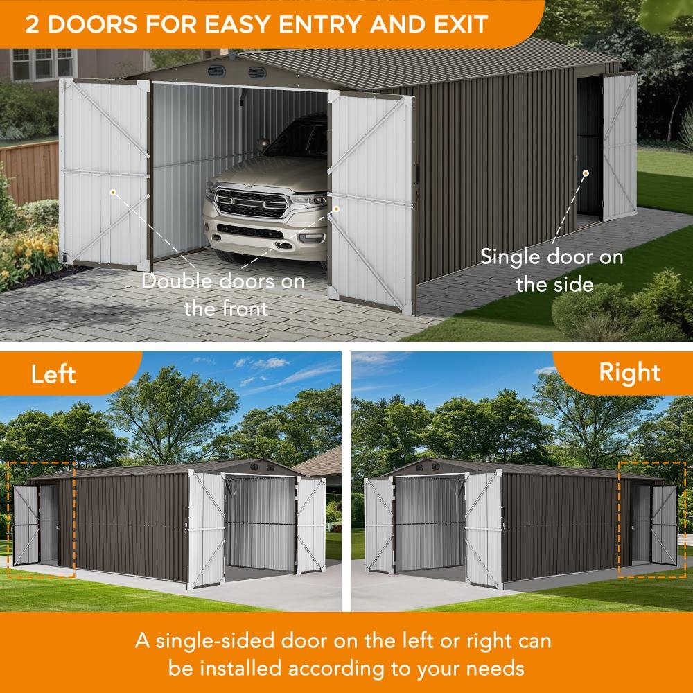 A110006602_10x20_Storage_Shed_Kits_Door SUNJOY 10x20 Storage Shed Kits with Lockable Doors and Vents - Tan