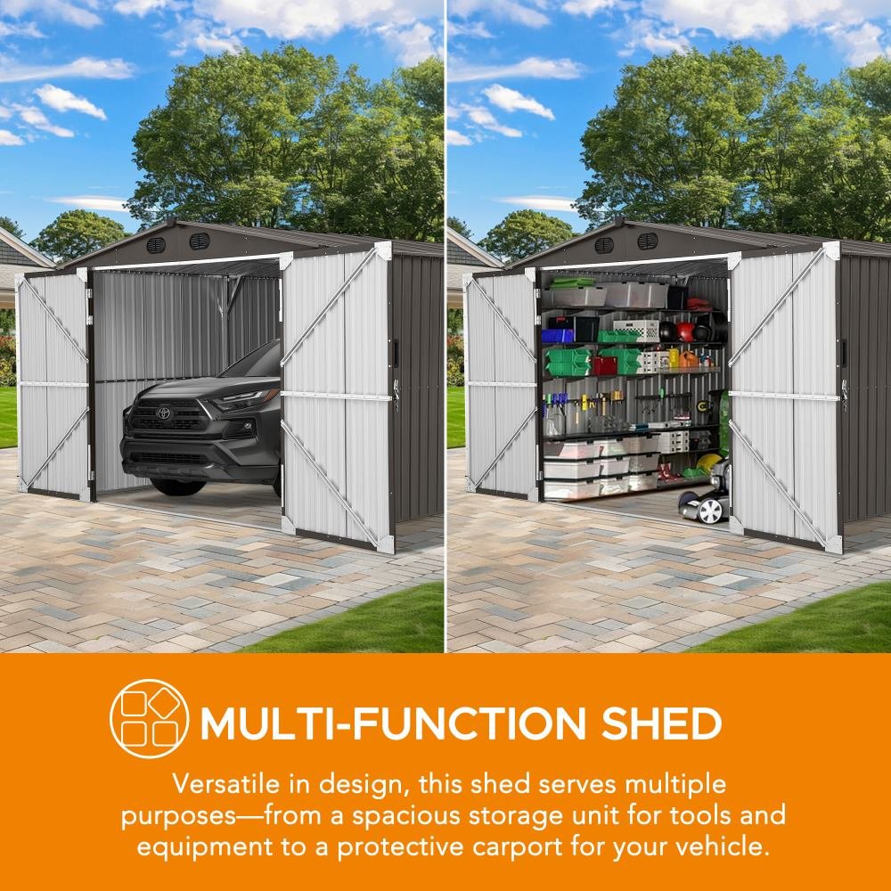 A110006602_10x20_Storage_Shed_Kits_function SUNJOY 10x20 Storage Shed Kits with Lockable Doors and Vents - Tan