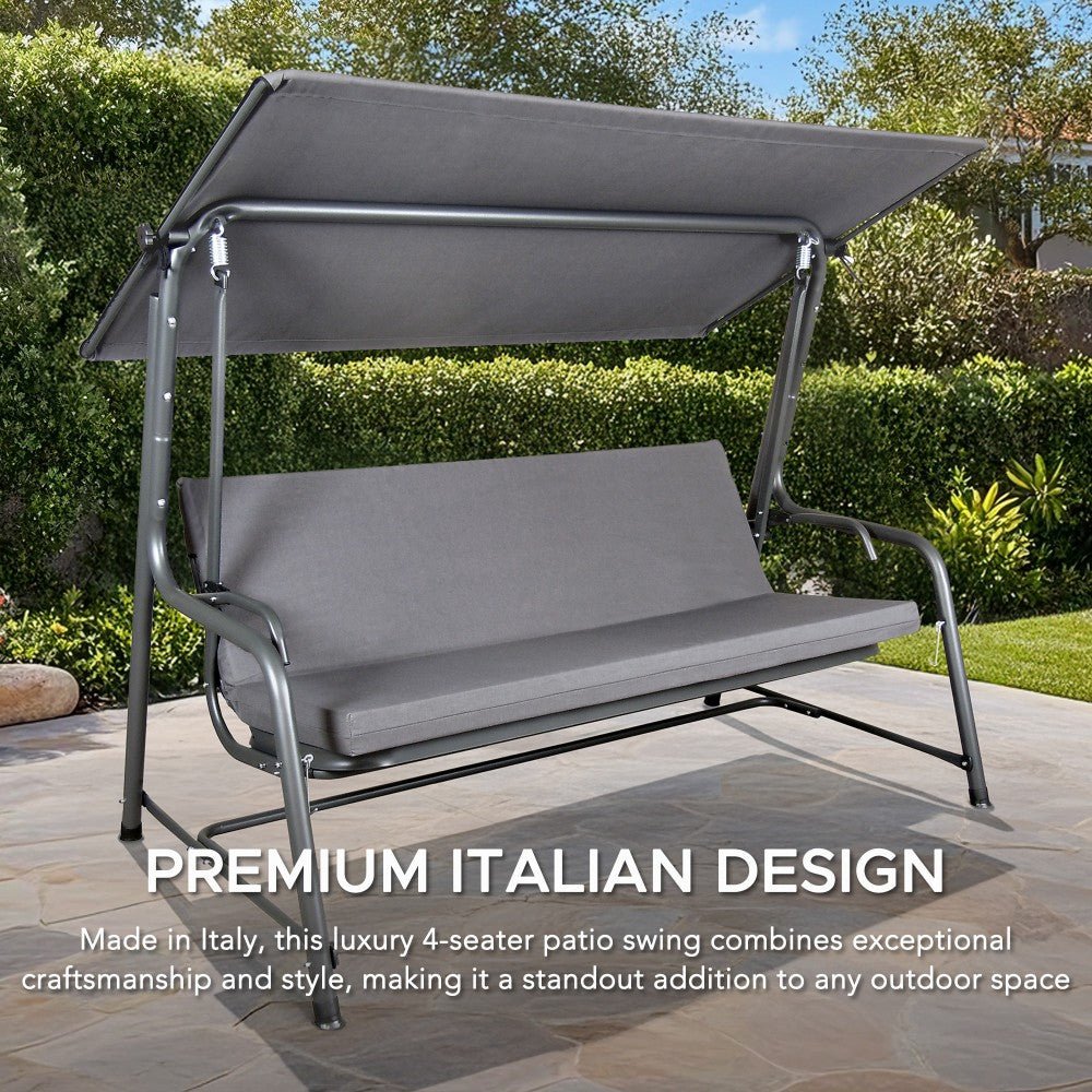 A215012900_Porch_Swing_and_Bed_Day-1 SUNJOY 4-Seat Italian-Made Patio Swing Chair / Bed with Adjustable Canopy and Cushions – Gray