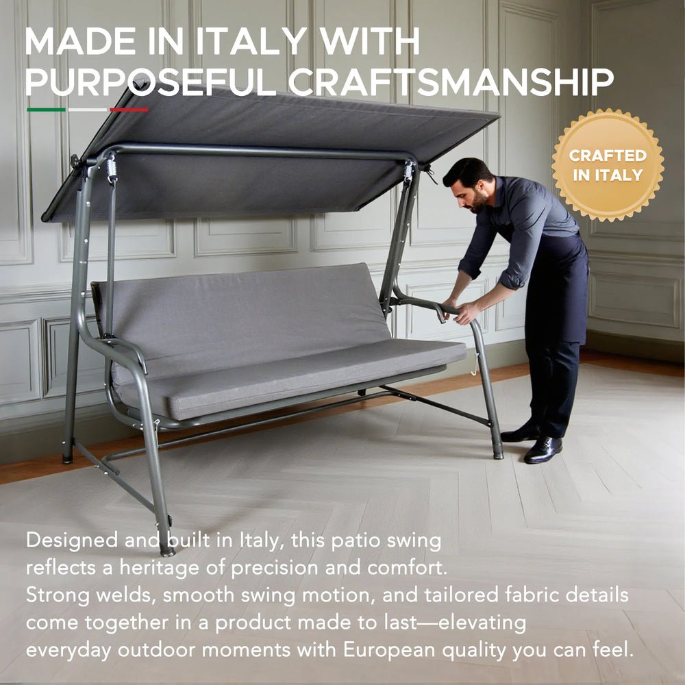 A215012900_Porch_Swing_and_Bed_Italy SUNJOY 4-Seat Italian-Made Patio Swing Chair / Bed with Adjustable Canopy and Cushions – Gray