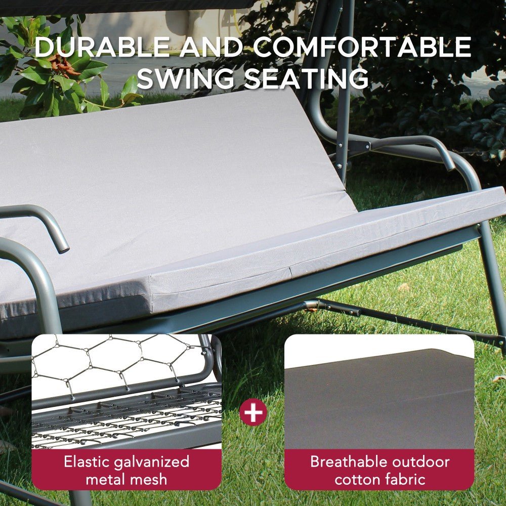 A215012900_Porch_Swing_and_Bed_Material-1 SUNJOY 4-Seat Italian-Made Patio Swing Chair / Bed with Adjustable Canopy and Cushions – Gray