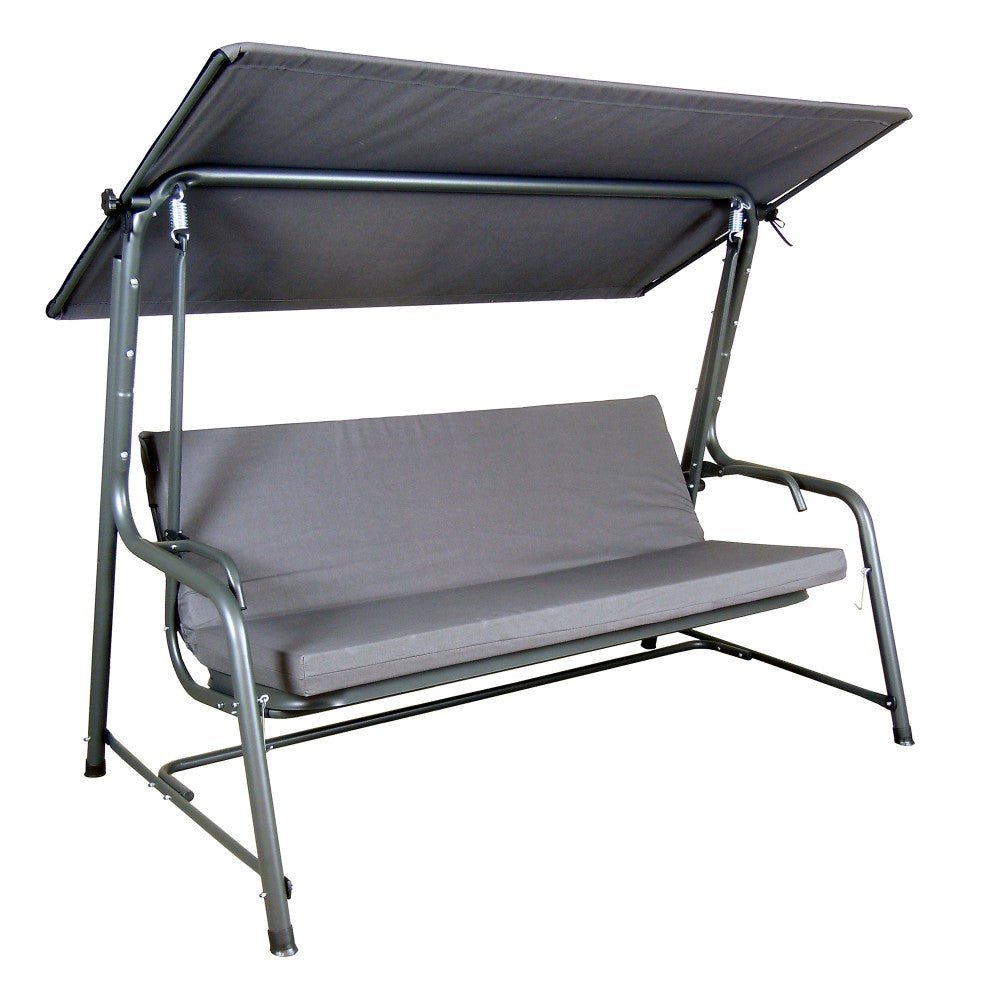 A215012900_Porch_Swing_and_Bed_Overall-1 SUNJOY 4-Seat Italian-Made Patio Swing Chair / Bed with Adjustable Canopy and Cushions – Gray