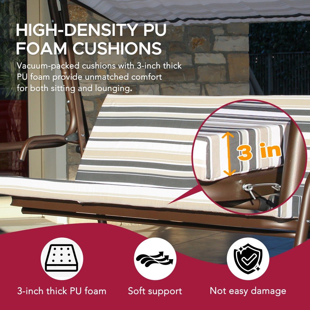 A215012901_Swing_and_Bed_Cushions SUNJOY 4-Seat Italian-Made Patio Swing Chair / Bed with Adjustable Canopy and Cushions – Stripe