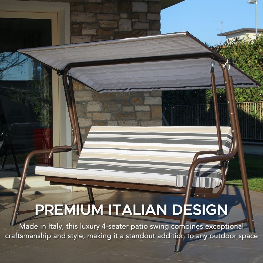 A215012901_Swing_and_Bed_Design SUNJOY 4-Seat Italian-Made Patio Swing Chair / Bed with Adjustable Canopy and Cushions – Stripe