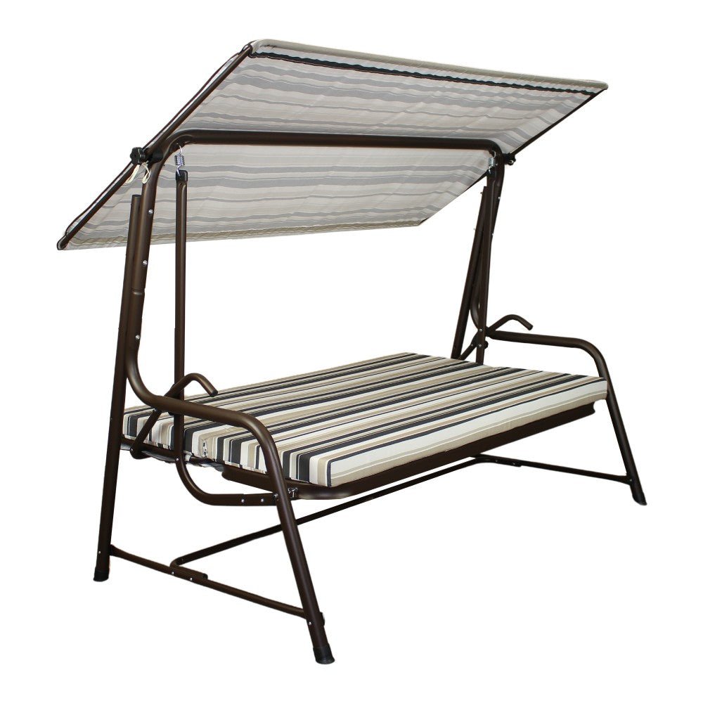 A215012901_Swing_and_Bed_Overall SUNJOY 4-Seat Italian-Made Patio Swing Chair / Bed with Adjustable Canopy and Cushions – Stripe