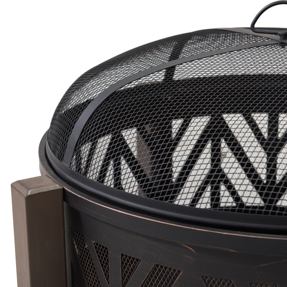 A301016500_31Inch_Wood_Burning_Steel_Fire_Pit_Cover SUNJOY 31 Inch Black Wood Burning Steel Fire Pit with Spark Screen